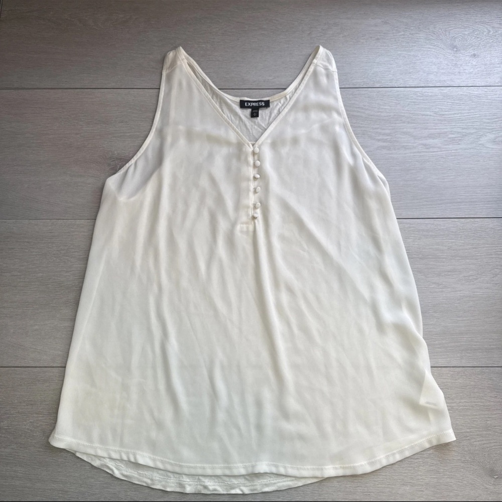 Express White Mixed Media Button V-Neck Tank Top Blouse Women's Large L Cream